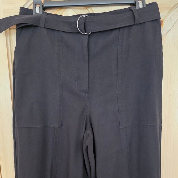 Nine West Women Belted High Rise Cargo Pant Tapered Leg Black Size M - Picture 2 of 6